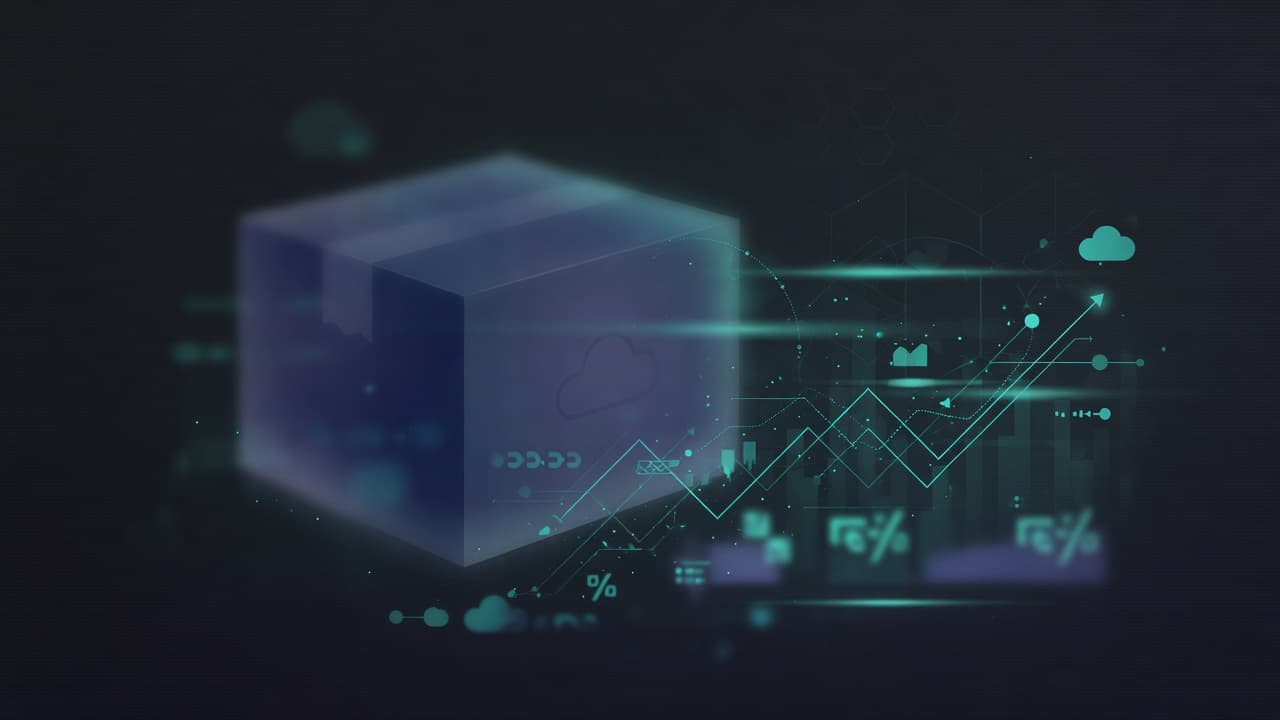 Retail cloud dashboard concept with Amazon package icon and growth teal metrics
